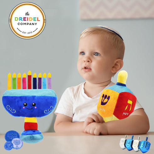 2 Plush Hanukkah Menorah & Plush Dreidel Toy Musical Menorah Plays Classic Hanukkah Melodies Includes Removable