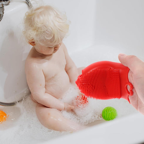 FRCOLOR Baby Head Scrubber Soft Silicone Baby Bath Scalp Brush Massage Flower Shape Cap Essential for Dry Brush Skin