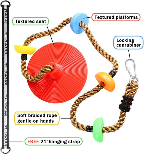 Climbing Rope Tree Swing with Platforms, Disc Swing Seat Set for Kids Outdoor Playground