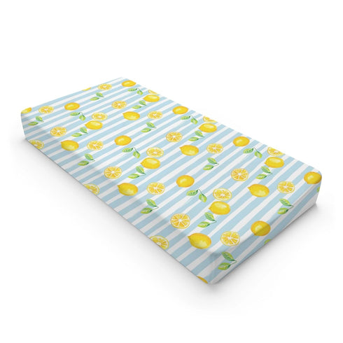 KuphiL10C Summer Girls-16x32 Lemon Leaves Stripes Pattern Baby Changing Pad Cover, Unisex Fruits Nursery Diaper
