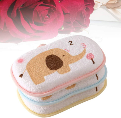Lurrose 3PCS Baby Bath Sponge, Cartoon Elephant Soft Cotton Scrubber for Toddler Infant, Mixed Color
