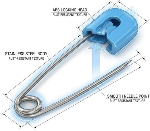 SPHTOEO 50PCS 2.2'', Baby Safety Pins Stainless Steel Cloth Diaper Pins with Locking Heads, Assorted Color Nappy Pins