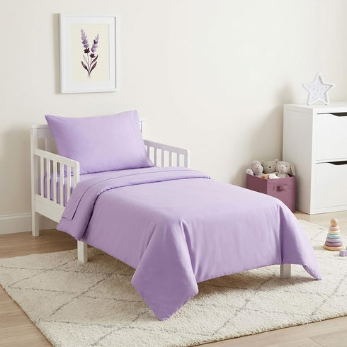 EVERYDAY KIDS 4 Piece Toddler Bedding Set - Includes Comforter, Flat Sheet,