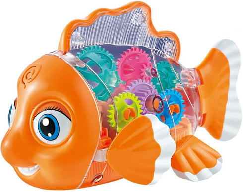 Nenekal Transparent Electric Gear Gold Fish Toddler Toys - Music & Lights with Bump and Go Technology for Babies Tummy
