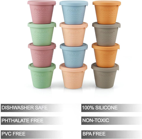 PandaEar 12 Pack Silicone Baby Food Storage Containers, 4 oz Reusable Small Snack Containers Freezer Storage with Airtight Lids Leak Proof for Infants Kids Babies, Microwave & Dishwasher Safe