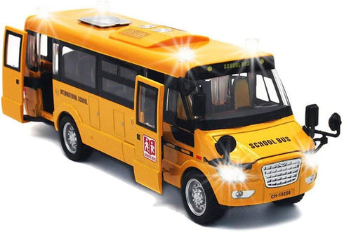 9" Pull Back School Bus with Light Up & Sounds, Die-cast Metal Toy Vehicle
