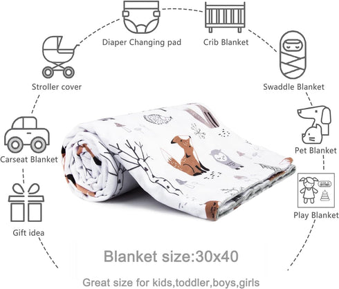 HOMRITAR Baby Blanket for Boys Girls, Soft Plush Minky with Double Layer Dotted Backing, 30 x 40 Inch (Forest Foxes)