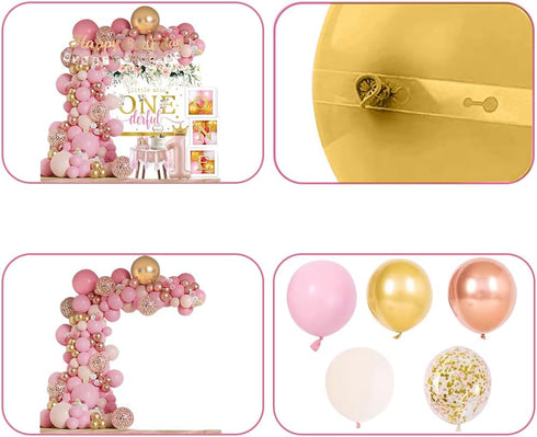 Generic 1st Baby Girl Birthday Decorations Supplies - Balloon Boxes, Pink Gold Balloons Garland Arch KitParty Backdrop