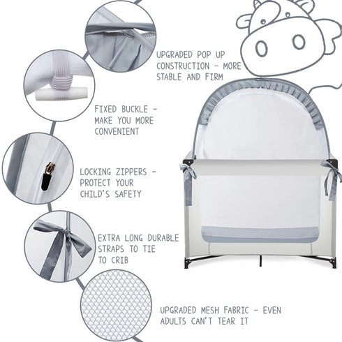 L RUNNZER Pack Pack (39.6" 27.6" 49.2" N Play Tent, Baby Pop Up Crib Tent to Keep Baby in, Crib Net for and Plays, Mini