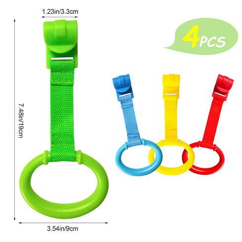 4pcs Plastic Baby Crib Pull Rings Kids Walking Exercises Assistant Stand Up Rings playpen Pull Ring Baby Cot Hanging Rings for Infant Baby Toddler Practice Tool(4 Colors)