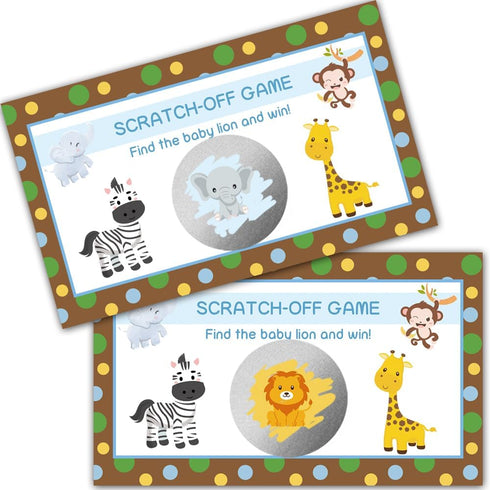 50 Pack Animal Theme Scratch Off Game, Elephant Giraffe Lion Monkey Scratch Card for Birthday Party Lottery Game Group Games, Baby Shower Activity and Idea, Lion Birthday Game Card