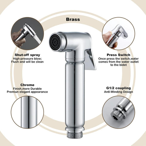 PDOLIGBDN HandheldSprayer Brass Chrome Baby Cloth Diaper Sprayer Portable Hand Held ToiletSprayer Head, for Feminine