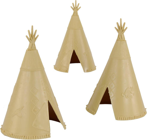 BMC Classic Plains Indian Teepees - Tan 3pc Western Plastic Playset Accessories