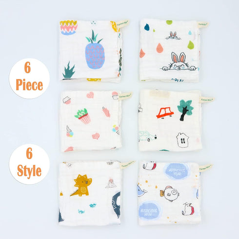 Muslin Baby Washcloths Set, 6-Pack, 6-Layer Natural Cotton Infant Face Towel, Reusable Wipes 11.8 x 11.8 inches