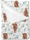 Highland Cow Eucalyptus Leaf Baby Blanket, Western Farm Animal Yak Flannel Fleece Nursery Swaddle Receiving Blankets,
