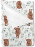 Highland Cow Eucalyptus Leaf Baby Blanket, Western Farm Animal Yak Flannel Fleece Nursery Swaddle Receiving Blankets,