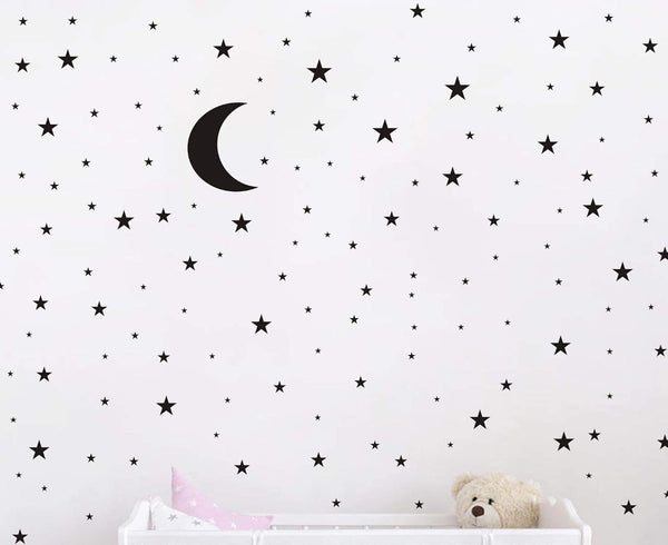 Moon and Stars Wall Decal Vinyl Sticker for Kids Room Decoration - Good Night Nursery Wall Decor (Black)