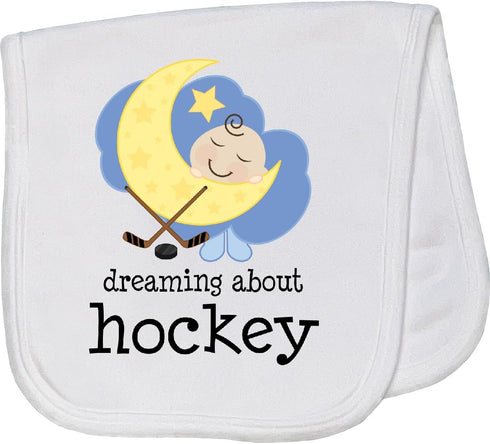 inktastic Dreaming About Hockey Baby Burp Cloth White Ee31