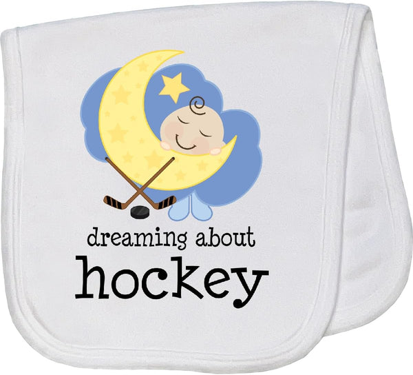inktastic Dreaming About Hockey Baby Burp Cloth White Ee31
