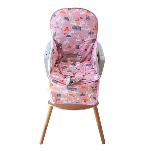 High Chair Pad, Breathable Cushion with Cute Pattern, Comfortable Seat Belt Design for Baby (Pink Animal Pattern)