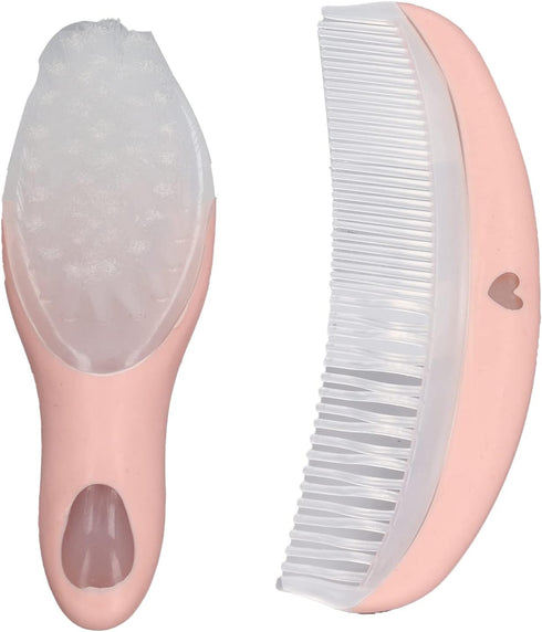Generic Set, Baby Hair Brush and Comb Soft Round Tooth Design, Enhances Brain Development, Travel Friendly, Pink