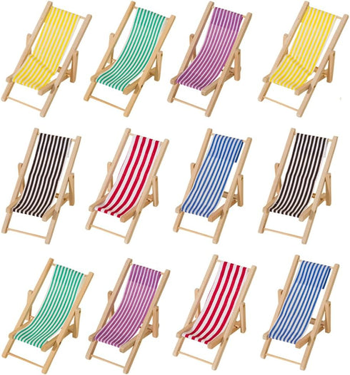 LUOZZY 12pcs Dollhouse Miniature Furniture Accessories Mini Wooden Folding Beach Sunbath Chair