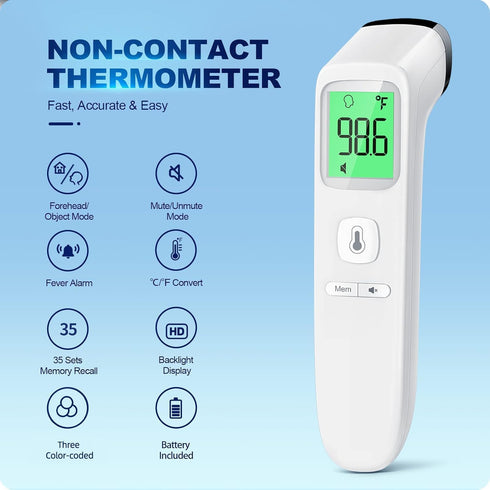 No-Touch Thermometer for Adults and Kids, Accurate Digital Baby Thermometer with Fever Alarm & Silent Mode