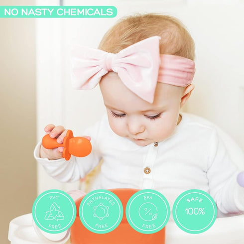 Grabease Baby Spoons and Toddler Utensils, BPA-Free & Phthalate-Free, 2 Sets, Mint and Orange