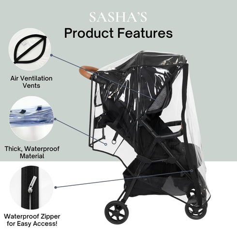 Rain Cover for Zoe Twin Double Stroller by SASHA'S, Zipper Access, Maximum Coverage, Weather Shield (Stroller not