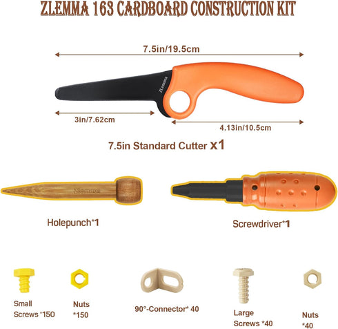 163 Cardboard Construction Tool Kit Pieces-Educational Toys for at-Home Play + Classroom Learning | Reusable Cardboard