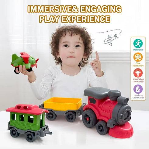 Baimiby Set 3-5, Set 3 4 5 6 Christmas Toy Train for Toddlers Small Train Toys Locomotive with Airplane Wagon Train