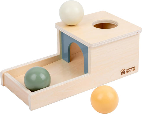 Adena Montessori Object Permanence Box with Tray, Three Wooden Balls Montessori Toys for 6-12 Months Baby