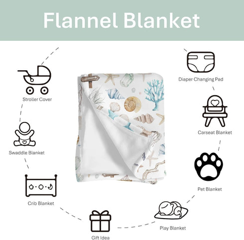 Summer 60x80inch Ocean Boho Baby Blankets for Boy Girl Seashells Conch Starfish Corals Anchors Soft Flannel Nursery Bed