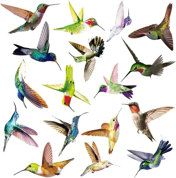 17Pcs Hummingbird Wall Art Stickers - Watercolor Flying Bird Wall Decal for Bedroom, Living Room Decor