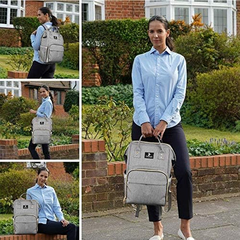 ZOUNICH Multifunction Waterproof Diaper Bag Backpack, Stylish Nappy Travel Bag with Changing Mat, Gray