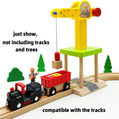 DSHMIXIA Set 3 4 5 Wooden Train Track Accessories Wooden Crane Toy with Train Cars for Year Old Boys Kids Other Major