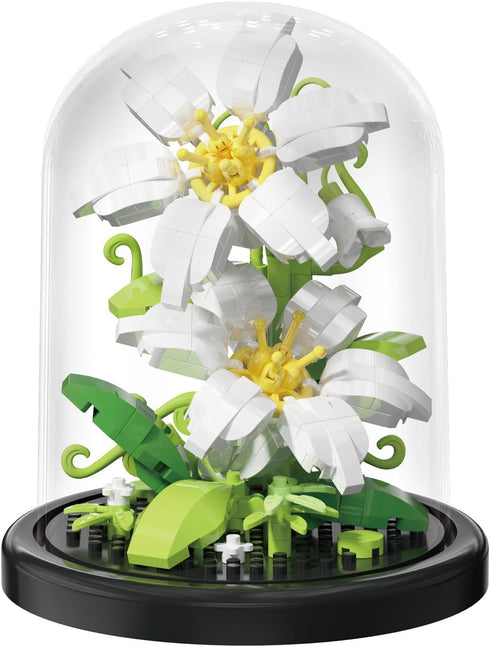 Jollcnoia Lily Bloom Home Bouquets Dust Cover Set Building Toy Creative Assembly Bonsai