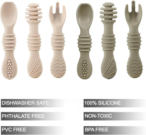 PandaEar Silicone Baby Spoons & Fork Feeding Set (6 Pack) | BPA Free Fist Stage Silicone Self Feeding Utensils for Infant Baby Led Weaning Ages 6 + Months by PandaEar