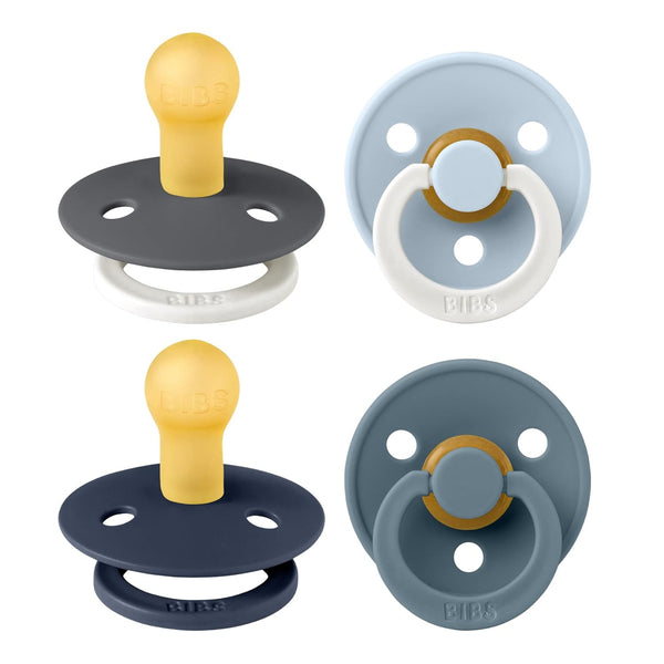 BIBS Colour Soother 4-Pack | BPA Free Dummy Pacifier | Round Nipple | Natural Rubber Latex | Size 0-6 Months