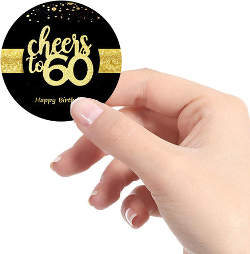 Sumerk 48 PCS Cheers to 60 Large Bottle Stickers, 60th Birthday Card Seals, 2 INCHES Round Happy Birthday Party Favors