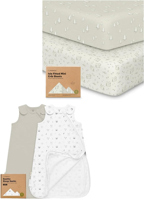 Keababies Pack and Play Sheets Fitted, 2-Pack Mini Crib Sheets and 2-Pack