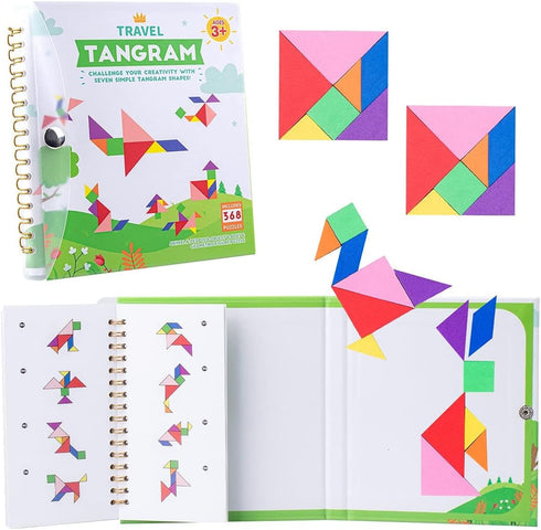 Vanmor Travel Tangram Puzzle with 2 Sets Magnetic Plate-Montessori Shape Pattern Blocks