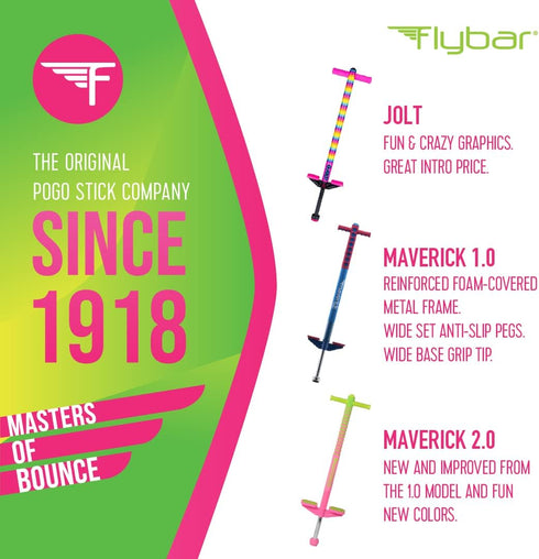 Flybar Maverick Pogo Stick for Kids Ages 5+, 40 to 80 Pounds, Easy Grip Handles, Anti-Slip Pegs, Outdoor Toys
