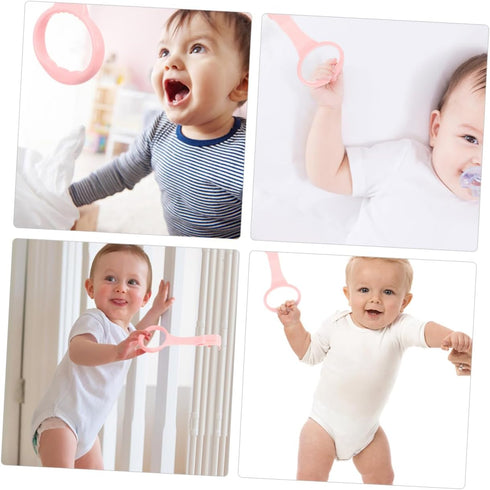 VANZACK Baby Bed Pull Ring, Baby Playpen Pull Up Rings, Standing Walker Crib Tool, Pink 4Pcs