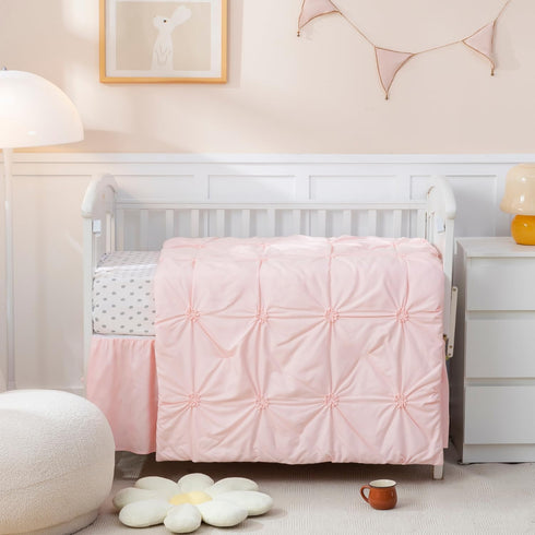 PINNKKU 3-Piece Crib Bedding Set for Boy Girls, Includes Skirt, Blanket and