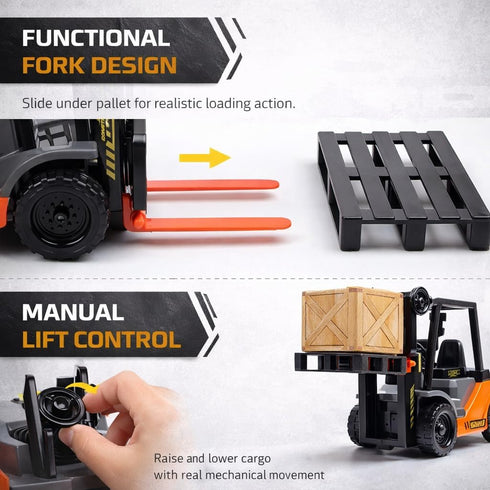1:22 Liberty Imports Toy Forklift Truck with Pallet & Cargo - Scale Friction Powered Wheels & Manual Lifting Control