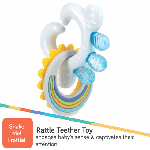 Nuby Cloud Teether with Sun and Silicone Rain Links, 3+ Months