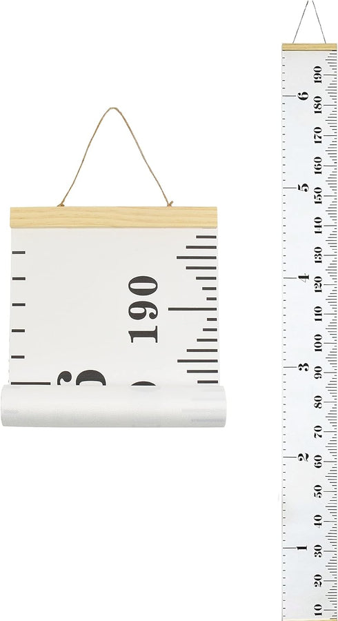 Kids Growth Chart, Wood Frame Fabric Canvas Height Measurement Ruler for Child's Room Decoration (White & Black)