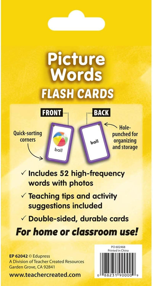 Teacher Created Resources Picture Words Flash Cards (EP62042) 3-1/8" x 5-1/8" for Learning and Education