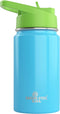 Kids Water Bottle 12oz Blue - Leak Proof with Straw & Handle, Insulated Double Wall Stainless Steel, Easy Sip Toddler